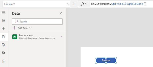 Screenshot of using a Dataverse action connected to a button.
