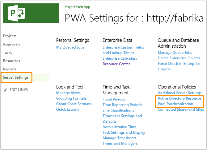 ALM_PWA_SetActiveDirectResouce Open Active Directory Resource Pool Sync