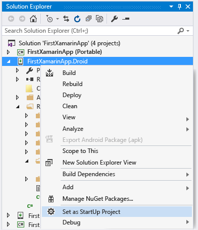 CrossPlat Xamarin Verify 2 Visual Studio Set as Startup project option