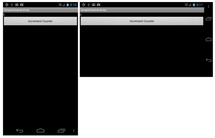 Increment counter button shown in both portrait and landscape modes