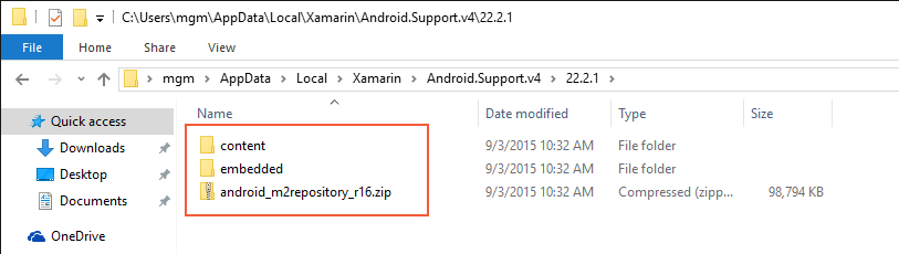 Example contents of 22.2.1 support library folder