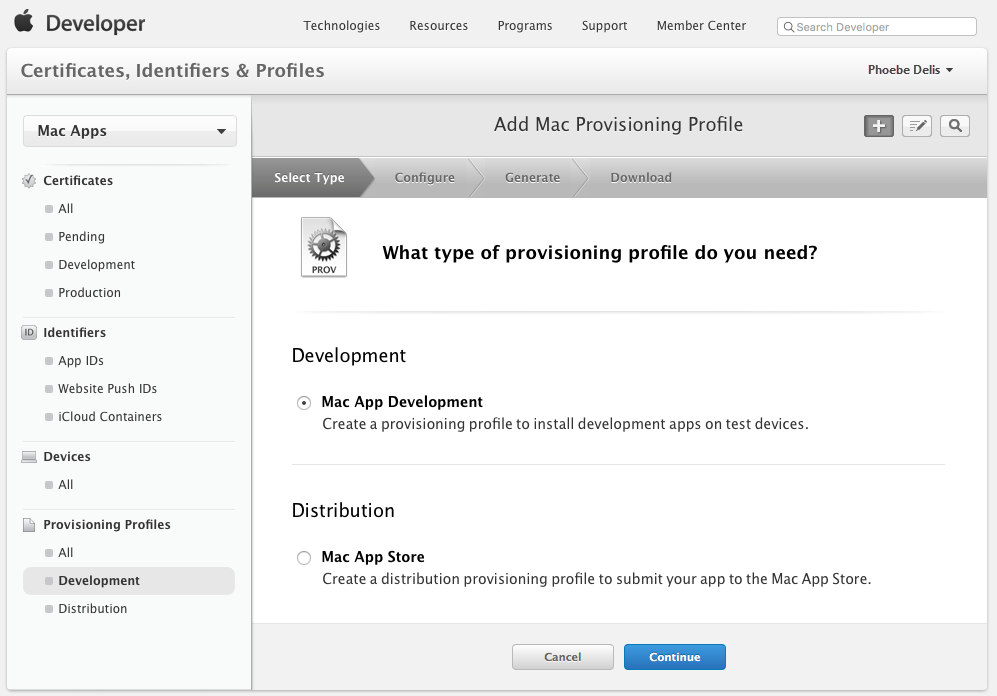Selecting the profile type