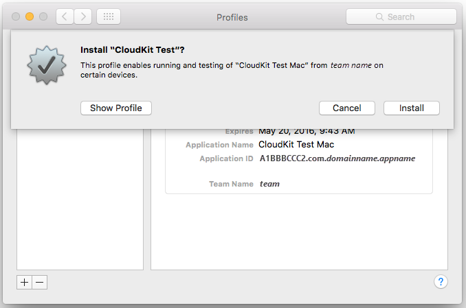 Screenshot shows the Install verification dialog box.