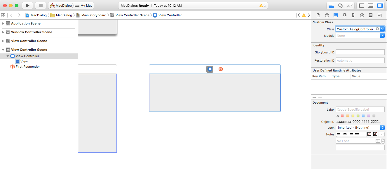 Setting the class name to CustomDialogController.