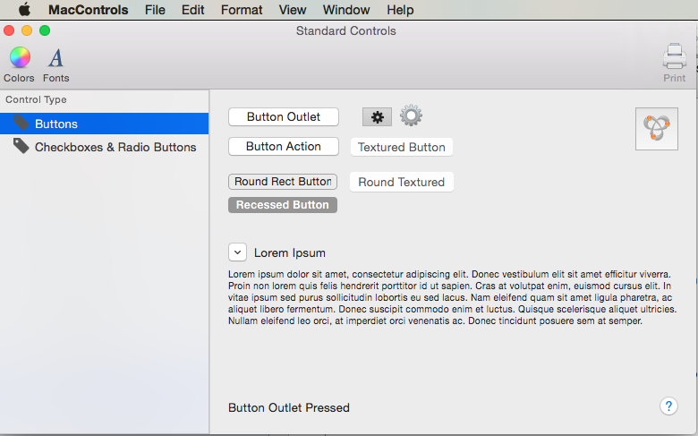 An example of the different button types