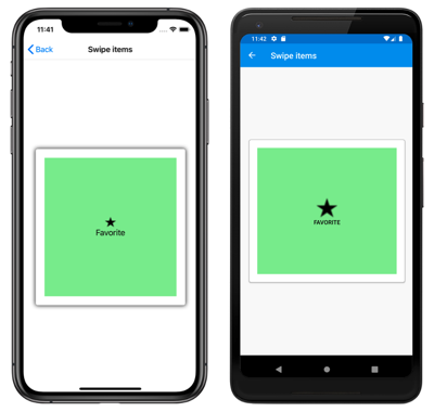 CarouselView with top SwipeView context menu item Screenshot of CarouselView top menu item, on iOS and Android