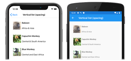 CollectionView item spacing Screenshot of a CollectionView with item spacing, on iOS and Android