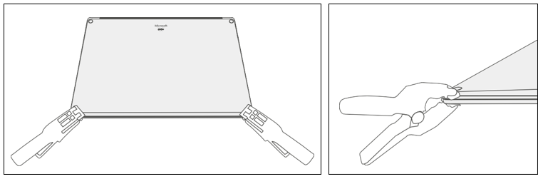 Screenshot that shows clamp positioning centered over both front feet during adhesion setting period.