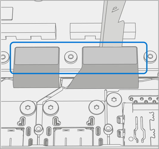 Diagram showing how to disconnect the two USB FPCs from the motherboard using a plastic spudger