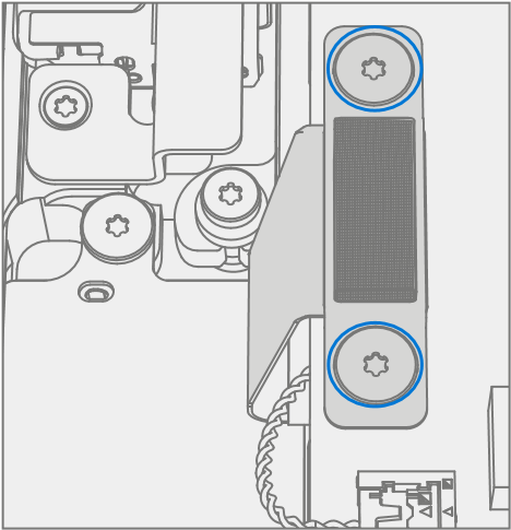 Diagram showing placement of the Micro SD slot bracket and the two bracket screw positions