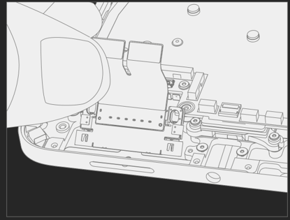 An illustration showing the final step of removing the Surflink port from the keyboard assembly