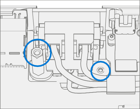 Screenshot that shows installing the power plug screw and left standoff during power plug installation.