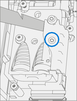 Screenshot that shows removing the left hinge cover by lifting with a spudger.