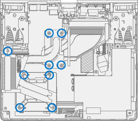 Screenshot that shows removing captive screws from the thermal module using Torx drivers.