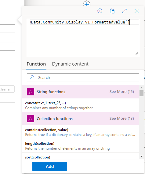 Screenshot showing the Insert expression dialog.