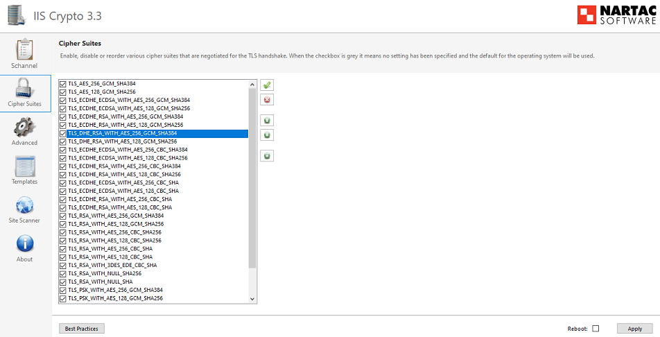 Screenshot that shows clearing all ciphers that aren't required.