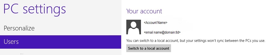 Screenshot of the Your account page in PC settings.