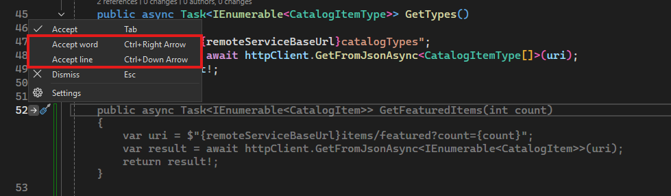 Gutter Menu for Code Completions